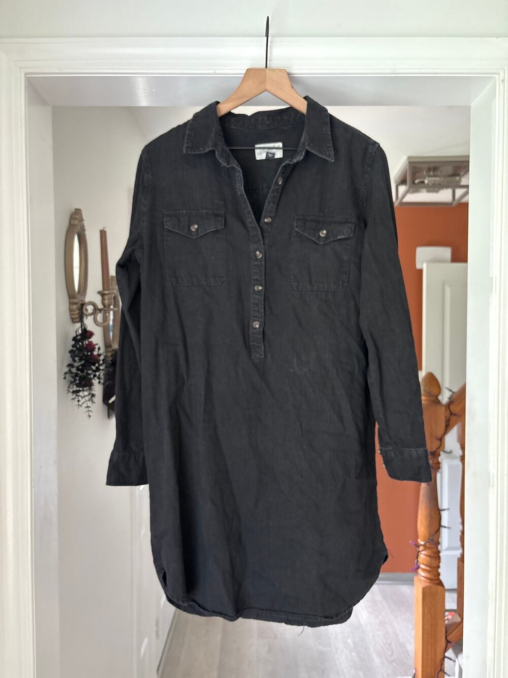 Universal Thread Black Denim Shirt Dress Small Long Sleeve Mini Button Front
